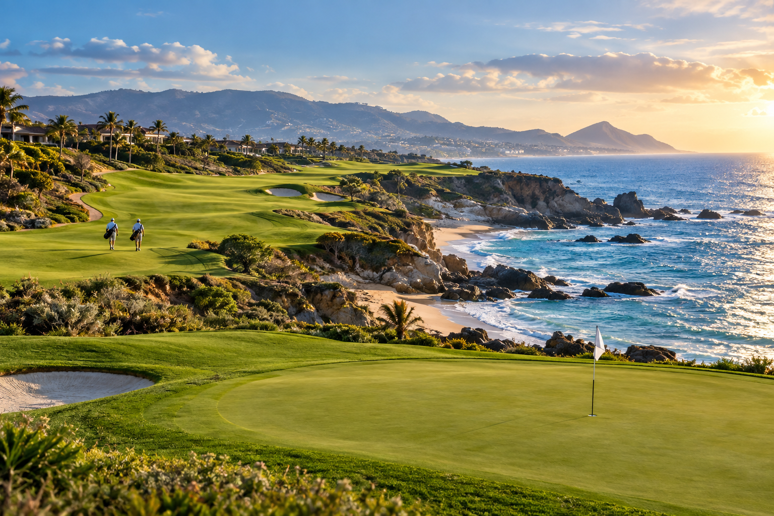 Luxury golf course at golden hour